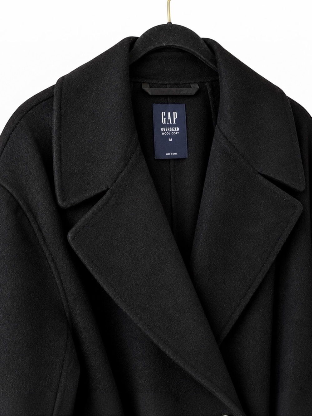 GAP Oversized Wool Coat M Black Double Face Belted Long Double Breasted Winter - Picture 5 of 9